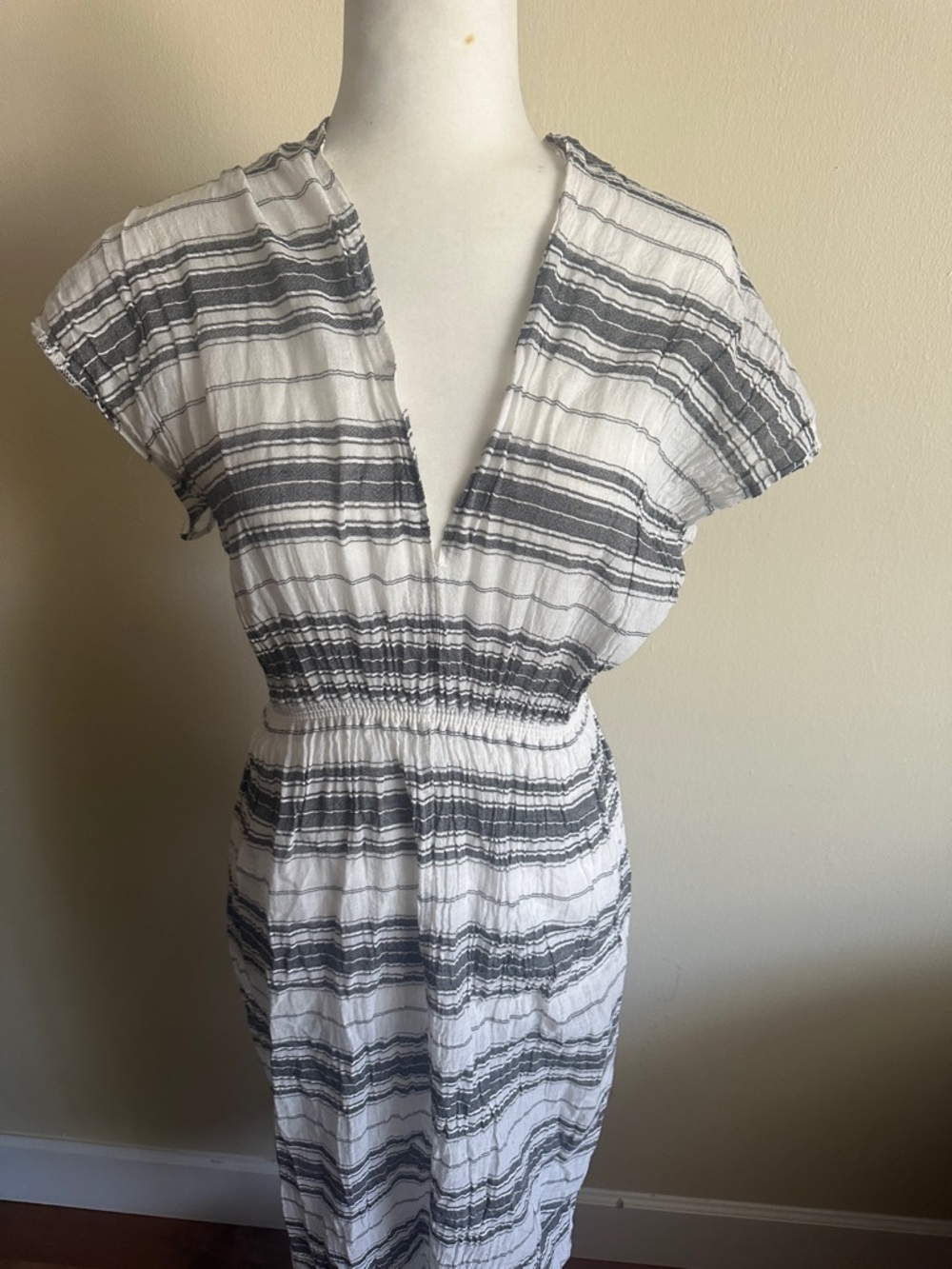 lovestitch White and Gray Striped Swim Coverup Dress